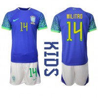 Brazília Eder Militao #14 Vonkajší Detský futbalový dres MS 2022 Krátky Rukáv (+ trenírky)